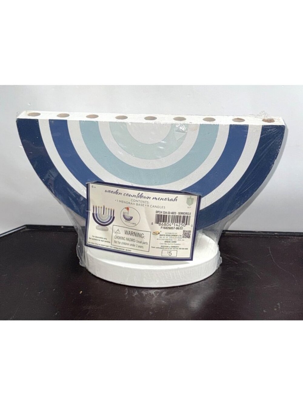 Wooden Countdown Menorah With 9 Decorative Candles Semicircle Design